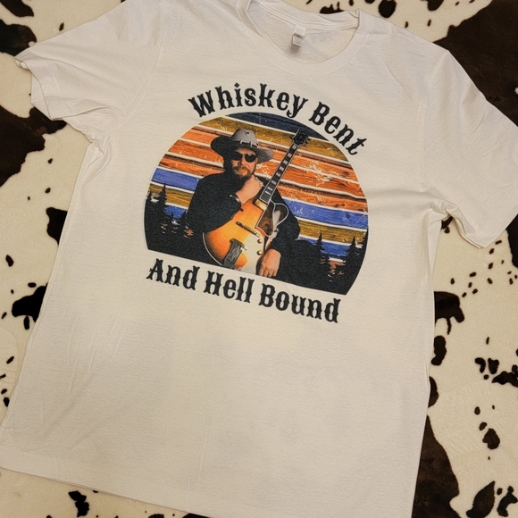 Whiskey Bent Hank Williams Jr Tee Graphic Short Sleeve T-Shirt - Picture 4 of 7